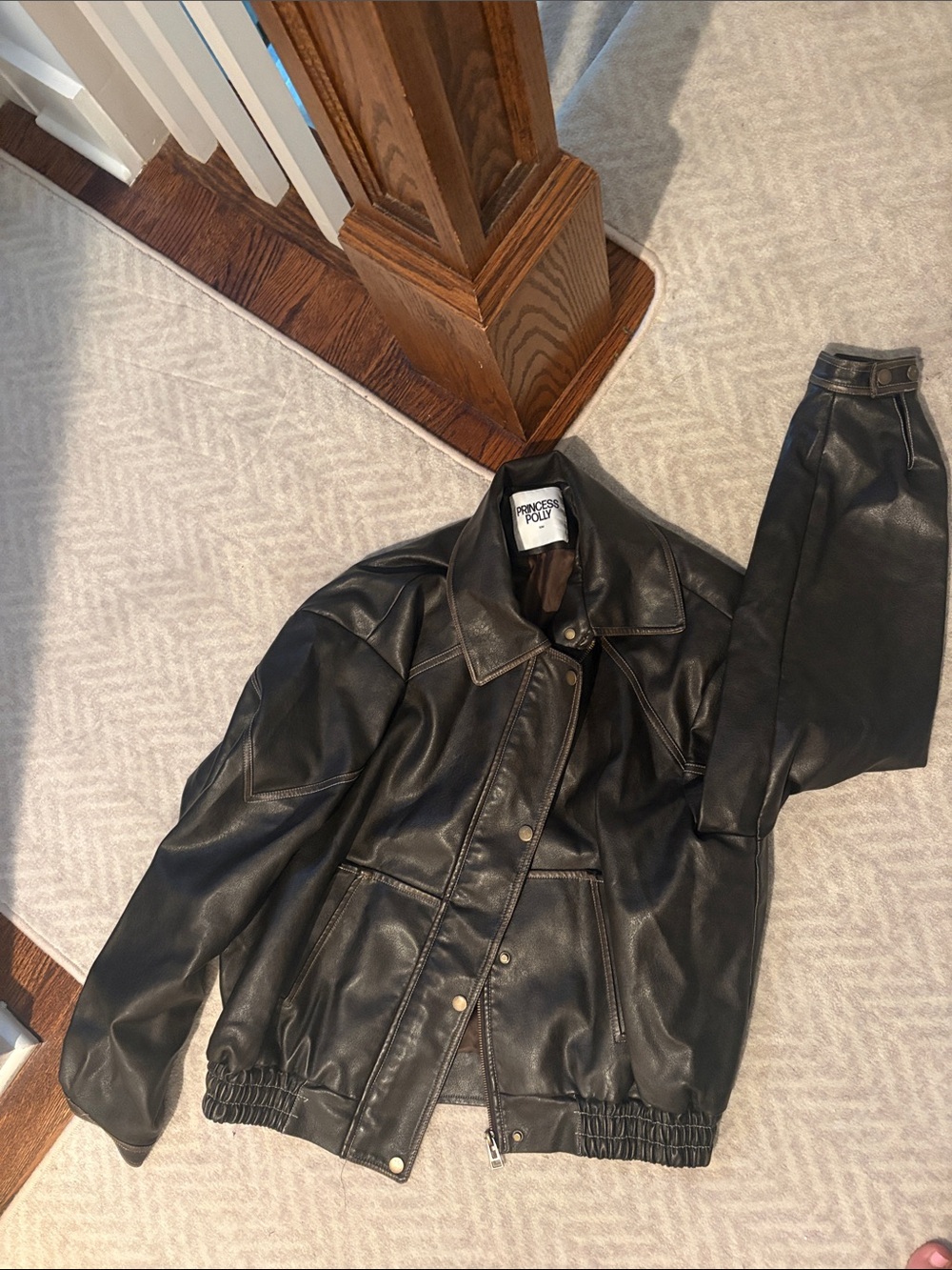 Princess Polly Black Faux Leather Bomber Jacket